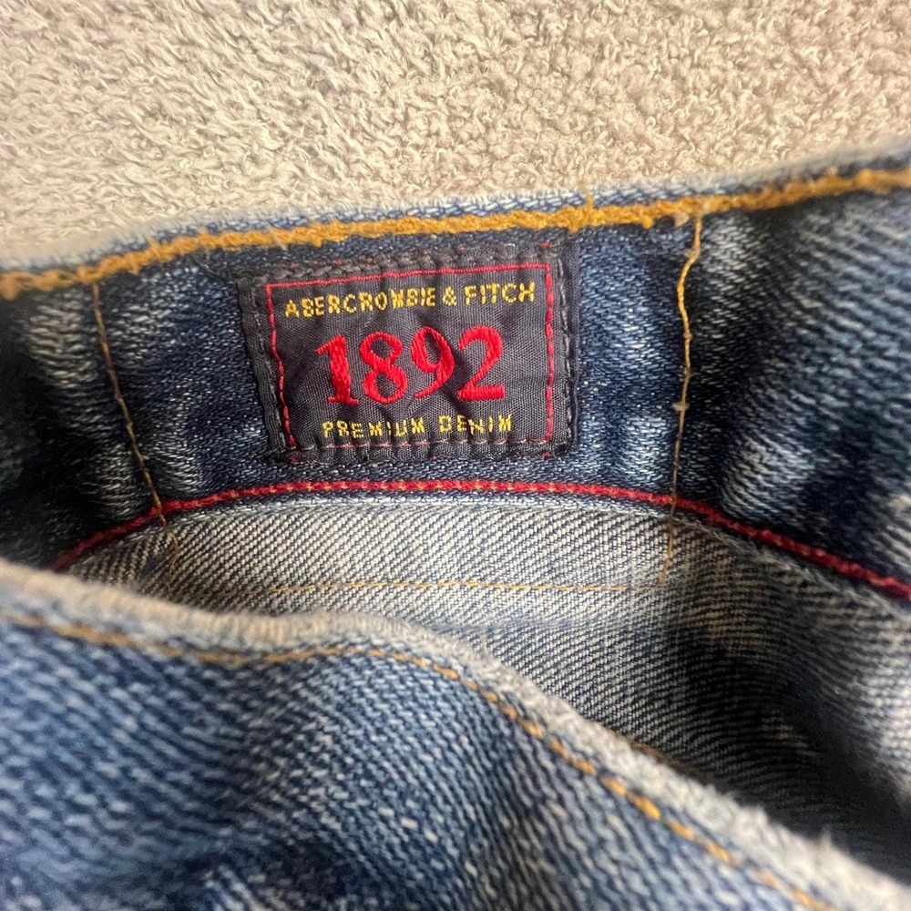 Vintage Y2K Abercrombie & Fitch Mens 31x28 Blue Faded Raw Hem Straight Leg Jeans - Picture 13 of 14